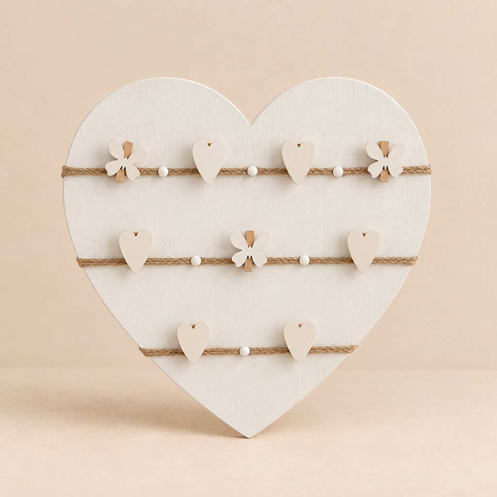 Portafoto Multiplo Cuore in Legno Bianco 33 x 34 cm