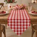 Runner da Tavola Batticuore a Quadretti Rossi e Bianchi con Cuori 50 x 160 cm