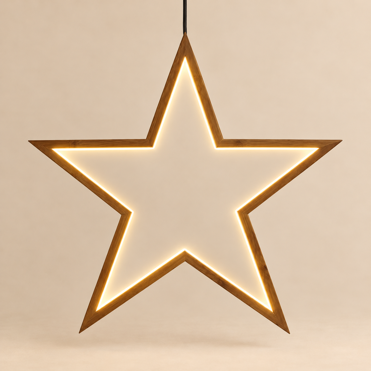 Stella Luminosa Natalizia in Legno Massello Naturale Ø 55 cm con LED Bianco Caldo 3000K – Design Light – Interno IP20