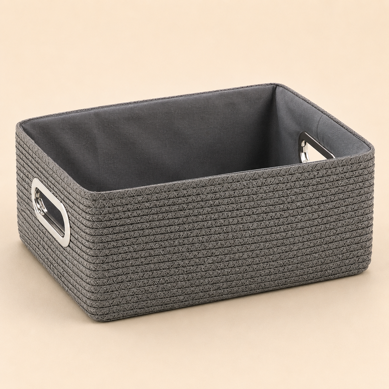 Cestino Portaoggetti Grigio con Manici – 31 x 23 x H 14 cm