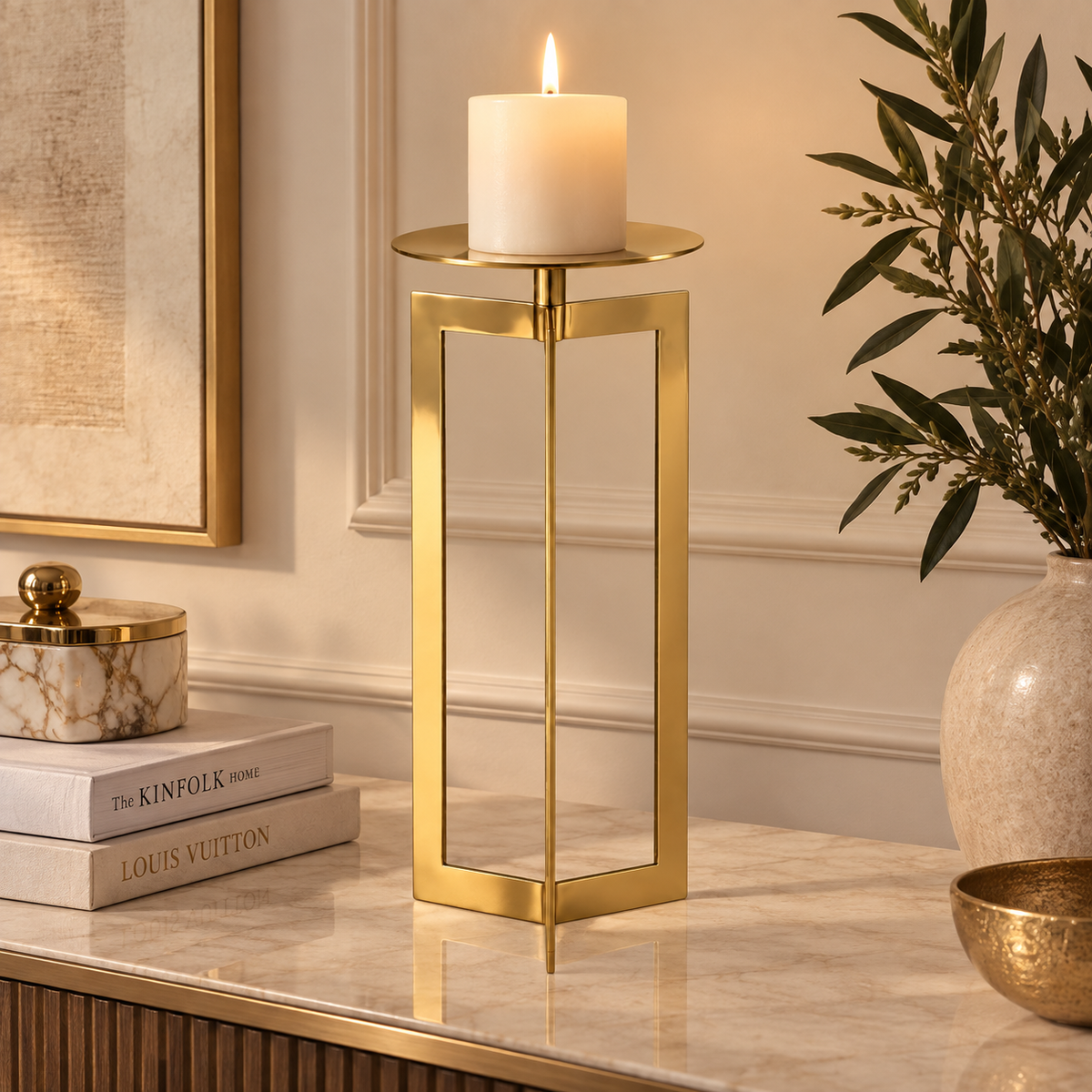 Portacandela Geometrico Oro in Acciaio h.38,5cm