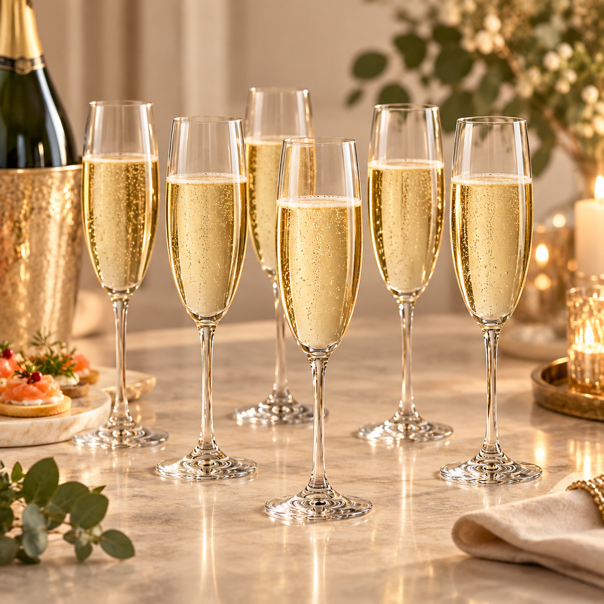 Set 6 Flûte Champagne in Vetro – 220 ml – Calici per Spumante e Prosecco