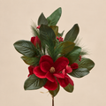 Ramo Magnolia Natalizio Rosso con Bacche e Foliage h.75cm