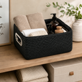 Cestino Portaoggetti Nero con Manici – 28 x 20 x H 12 cm