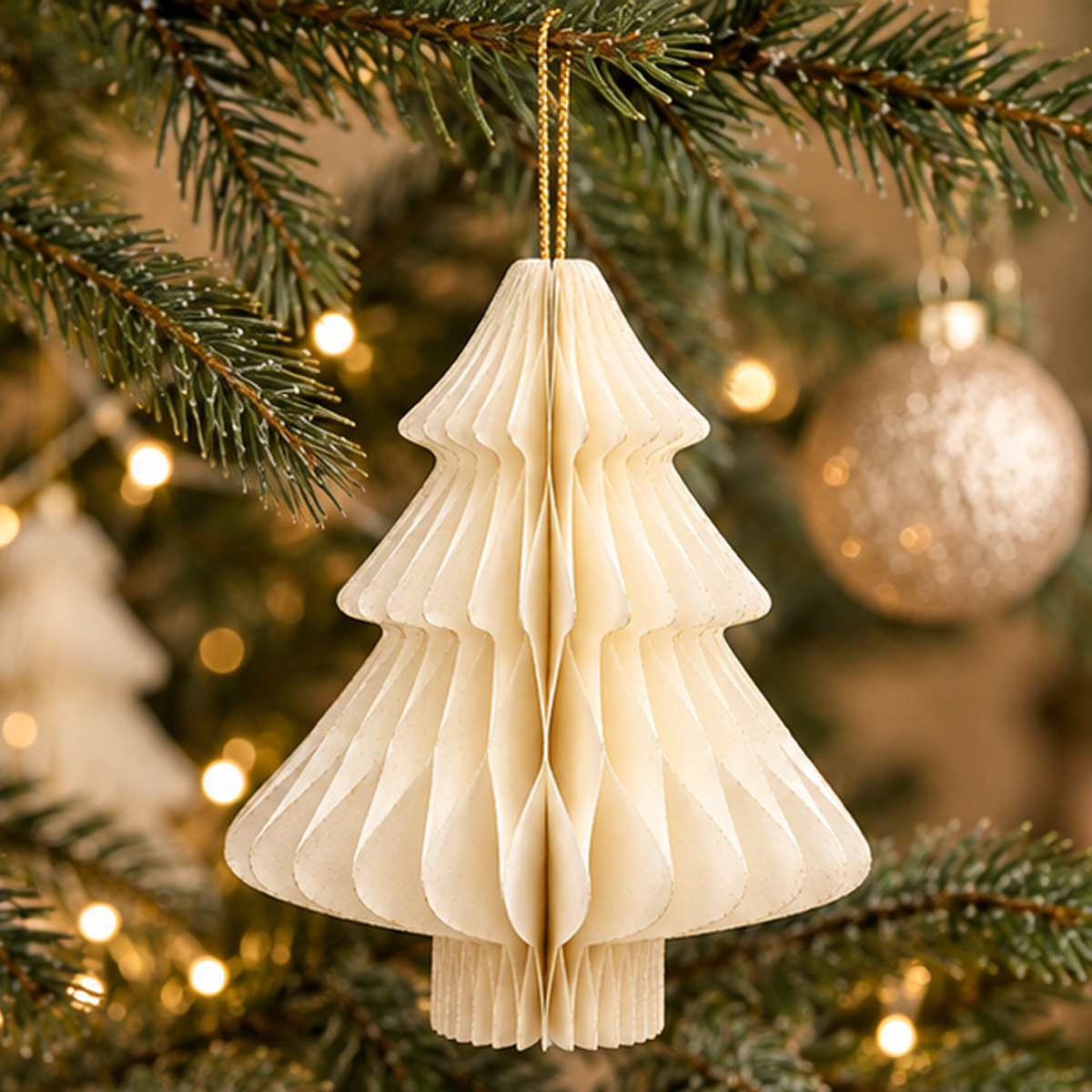 Albero di Natale in Carta Avorio da Appendere H 22 x Ø 18 cm - EDG