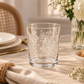 Set 6 Bicchieri Acqua in Vetro Trasparente con Decoro Floreale Bianco – Ø 8 x H 8,5 cm