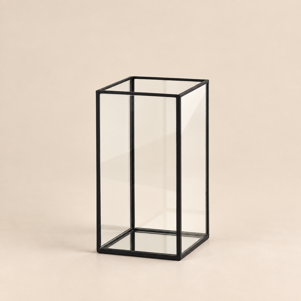 Lanterna Design Nera Effetto Vintage in Metallo e Vetro H 30 cm