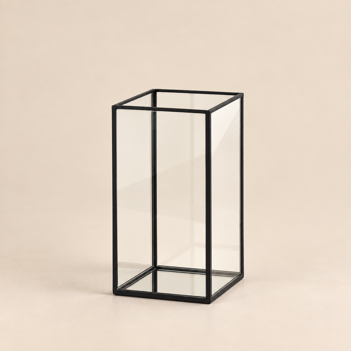 Lanterna Design Nera Effetto Vintage in Metallo e Vetro H 30 cm