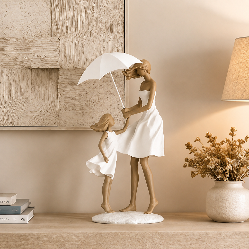 Decoro Mamma e Bambina con Ombrello – H 38 cm