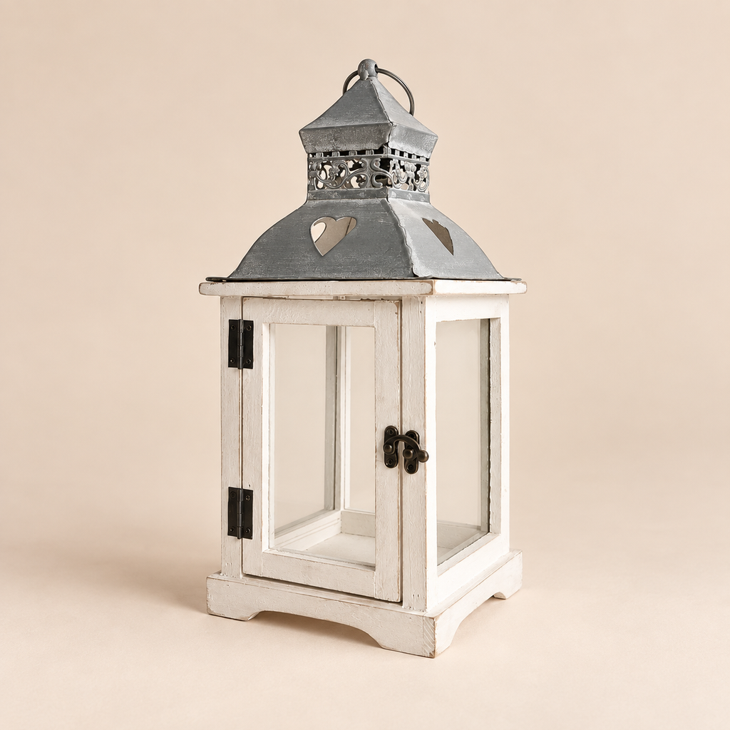 Lanterna Vintage in Legno e Metallo 17,5 x 17,5 x H 40 cm (Seconda scelta)