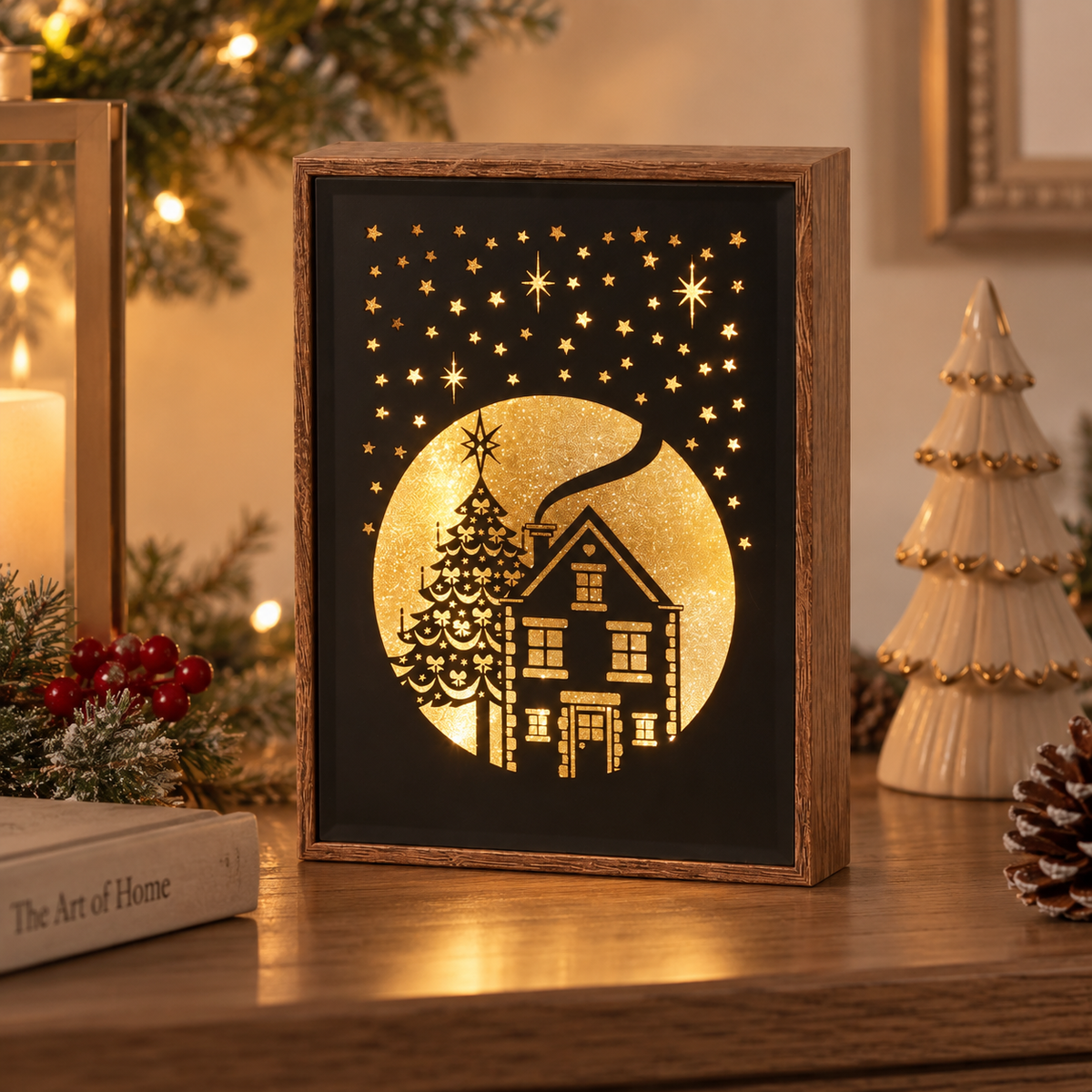 Quadretto con led Paesaggi Segreti casetta e albero