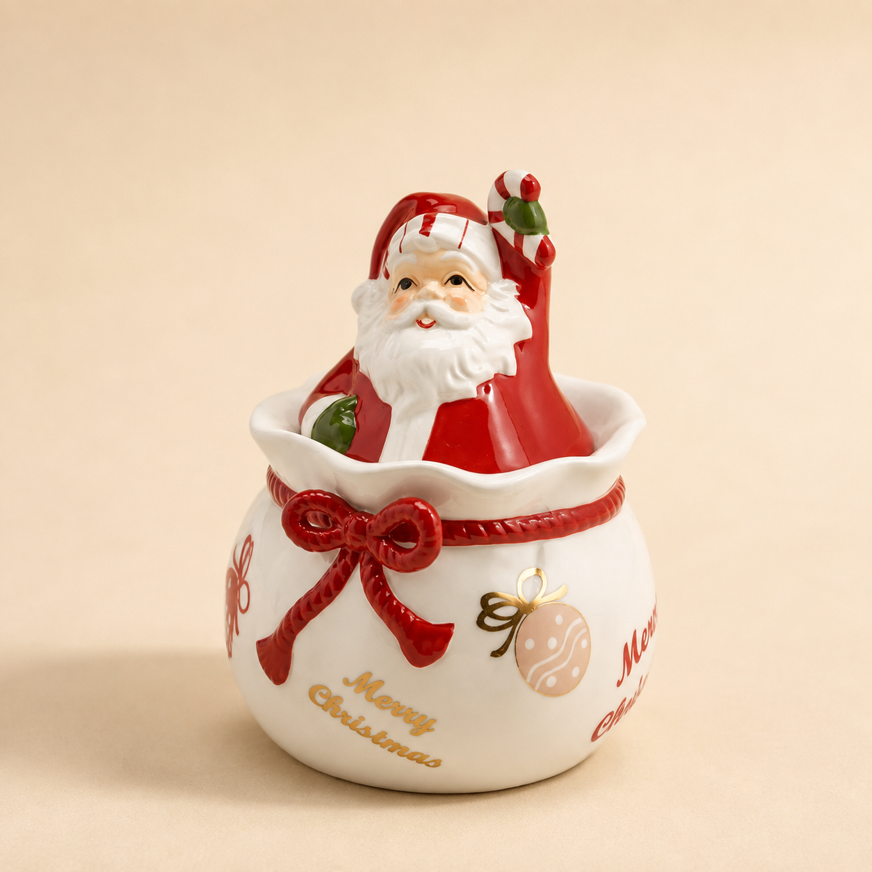 Contenitore Sacco Babbo Natale in Ceramica – Ø 14 x H 21 cm