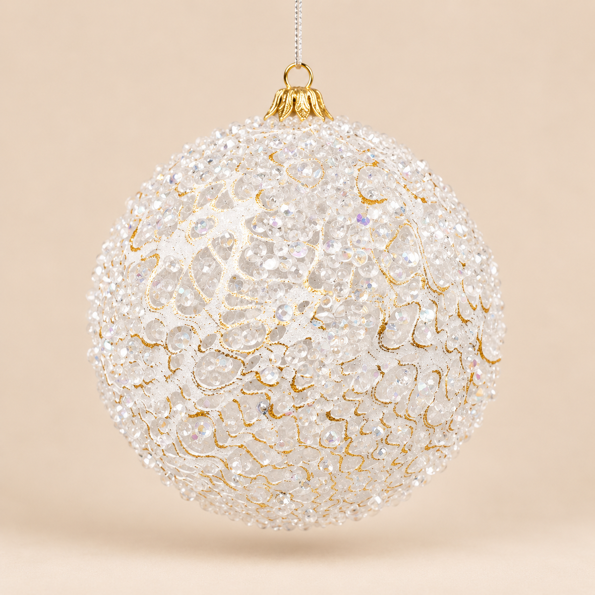 Sfera di Natale Bianca e Oro Effetto Ghiaccio Ø 13 cm
