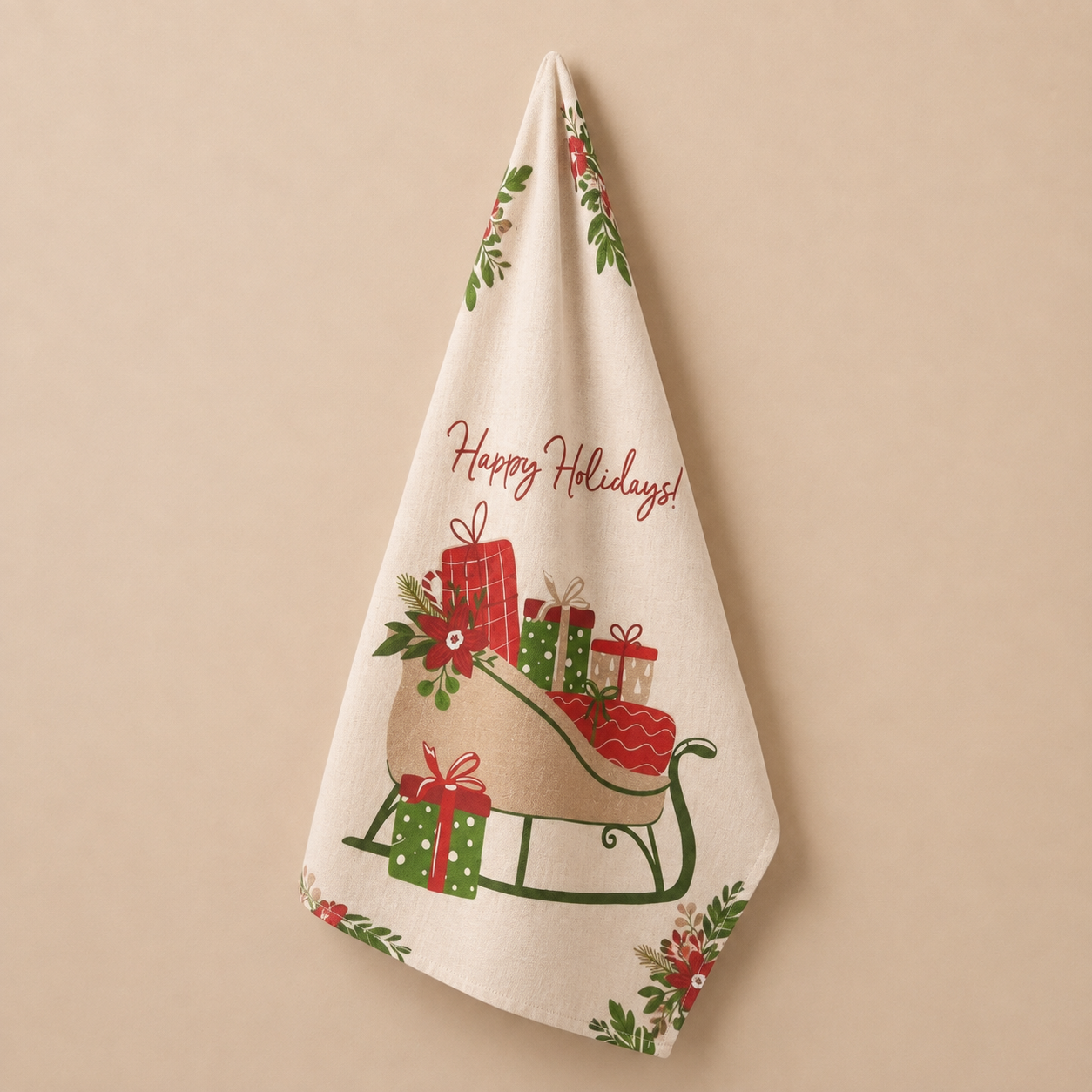 Canovaccio in spugna Natalizio “Happy Holidays” con Slitta