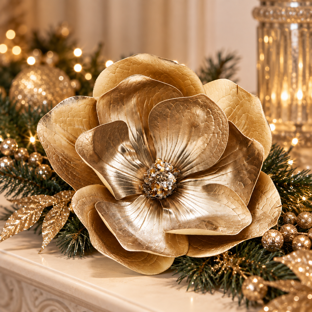 Fiore Magnolia Decorativa Oro Chiaro Ø 20 cm