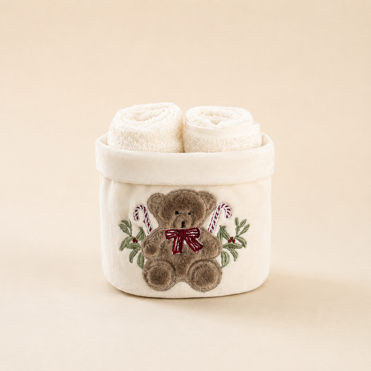 Cestino con lavette Teddy Bear bianco