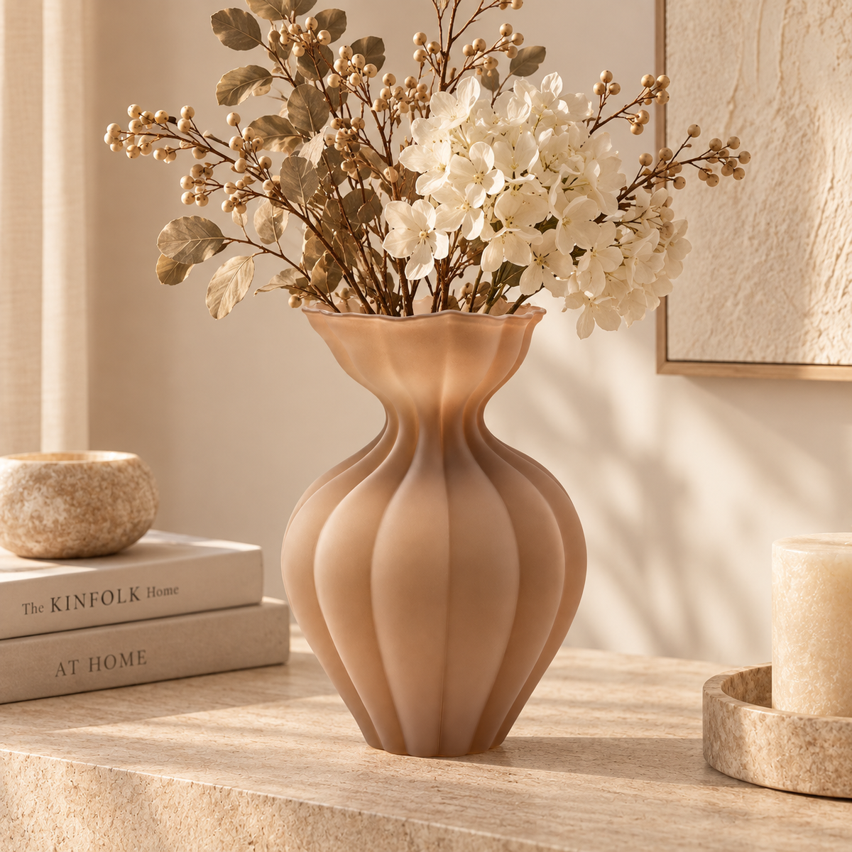 Vaso Design EDG Flow in Vetro Opaco Marrone Chiaro Ø 19,5 x H 30,5 cm