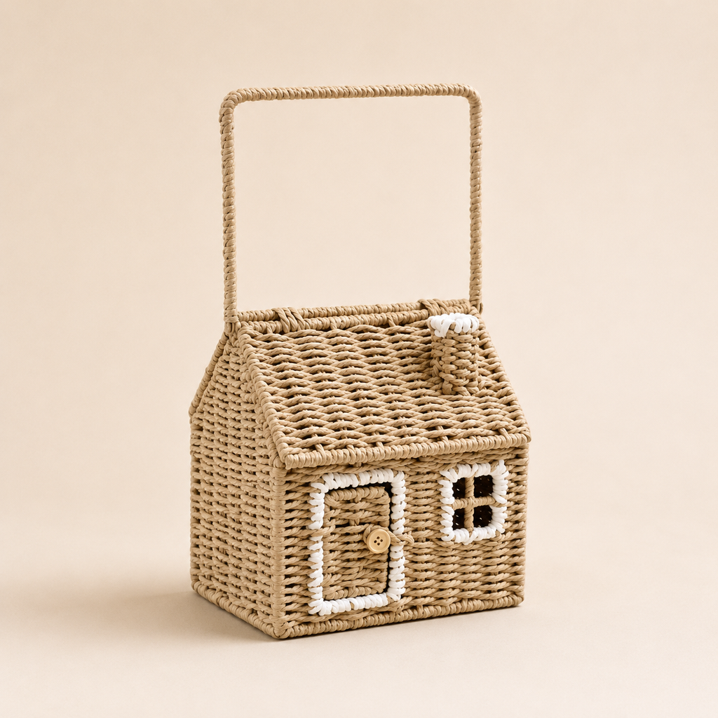Cestino Portaoggetti a Forma di Casetta con Manico – 20 × 15 × 35 cm