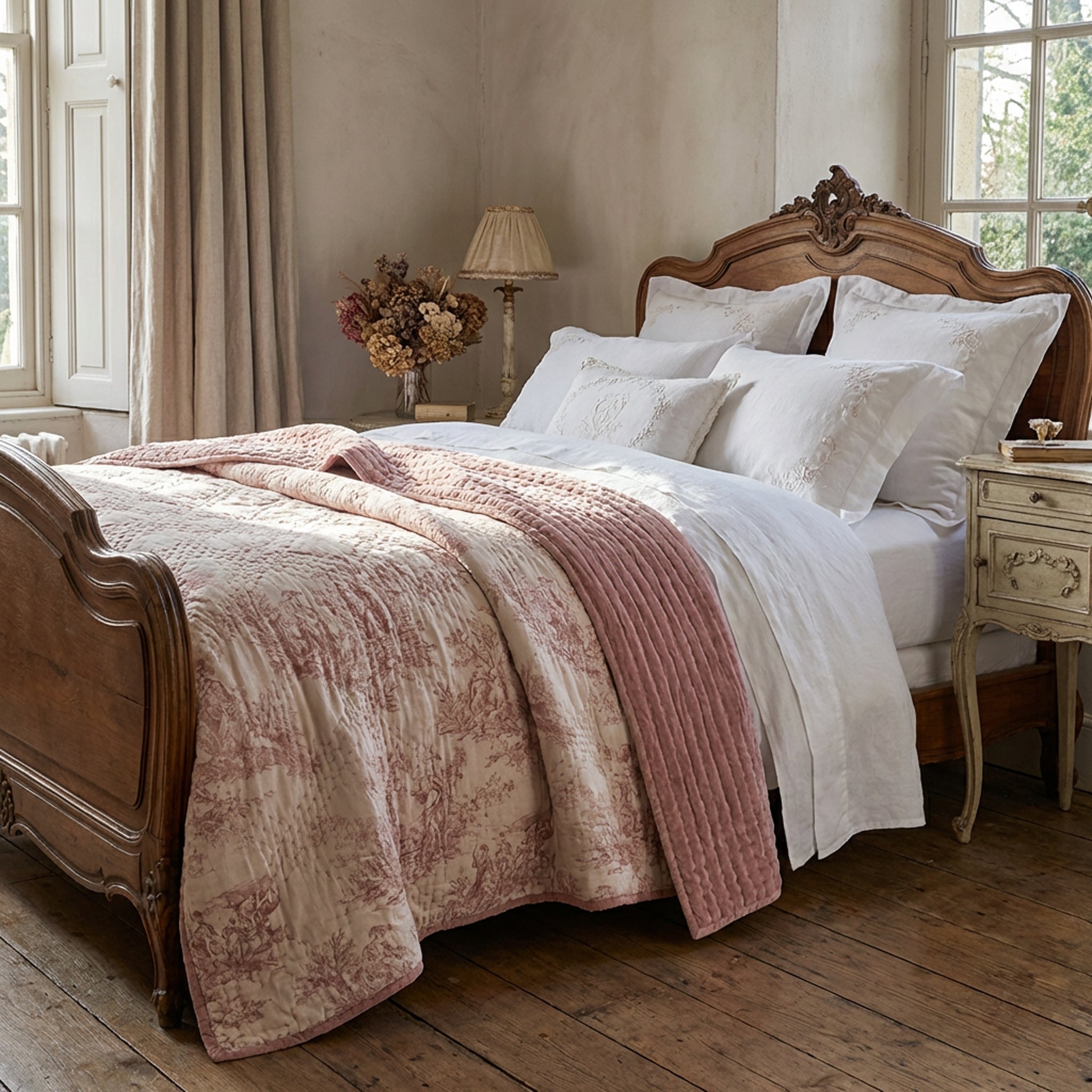 Boutis matrimoniale Vintage Velvet rosa