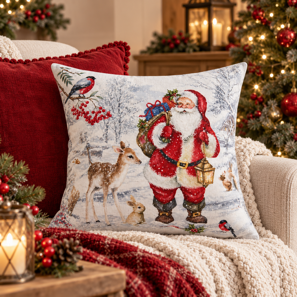 Federa Cuscino Christmas Babbo Natale in Cotone 45 x 45 cm
