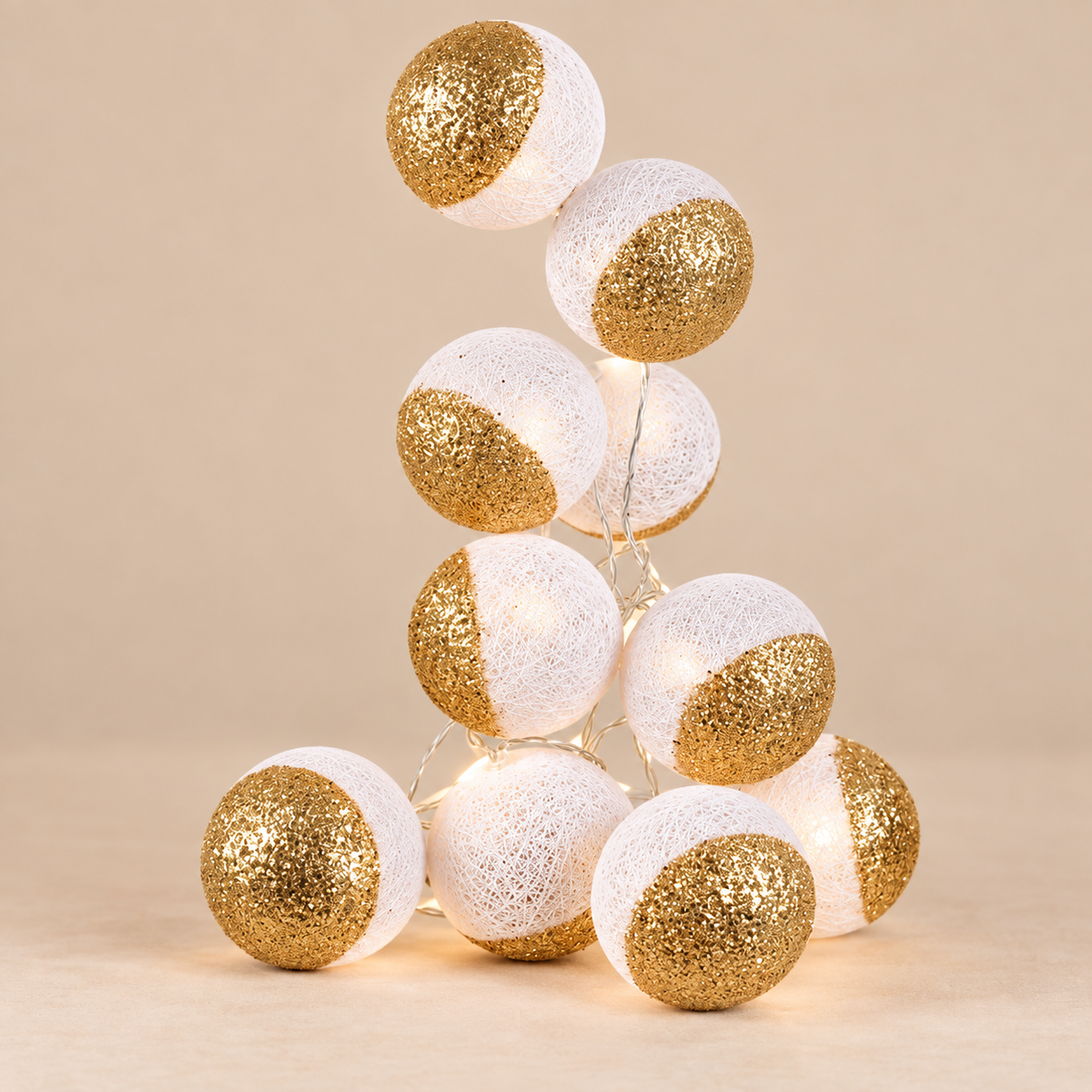 Ghirlanda Luminosa Glitter Oro e Bianco 10 LED – 192 cm