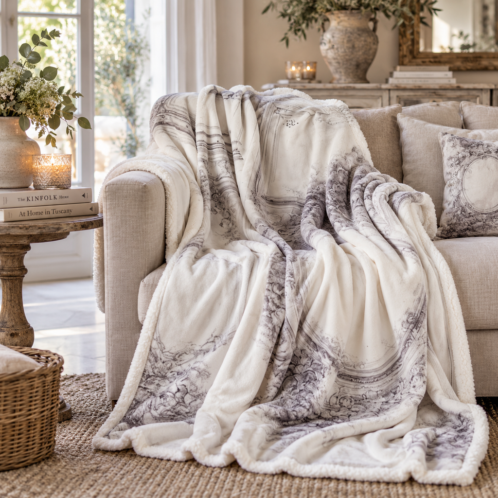 Plaid Sherpa Baroque Collection Blanc Mariclò – 140 x 170 cm