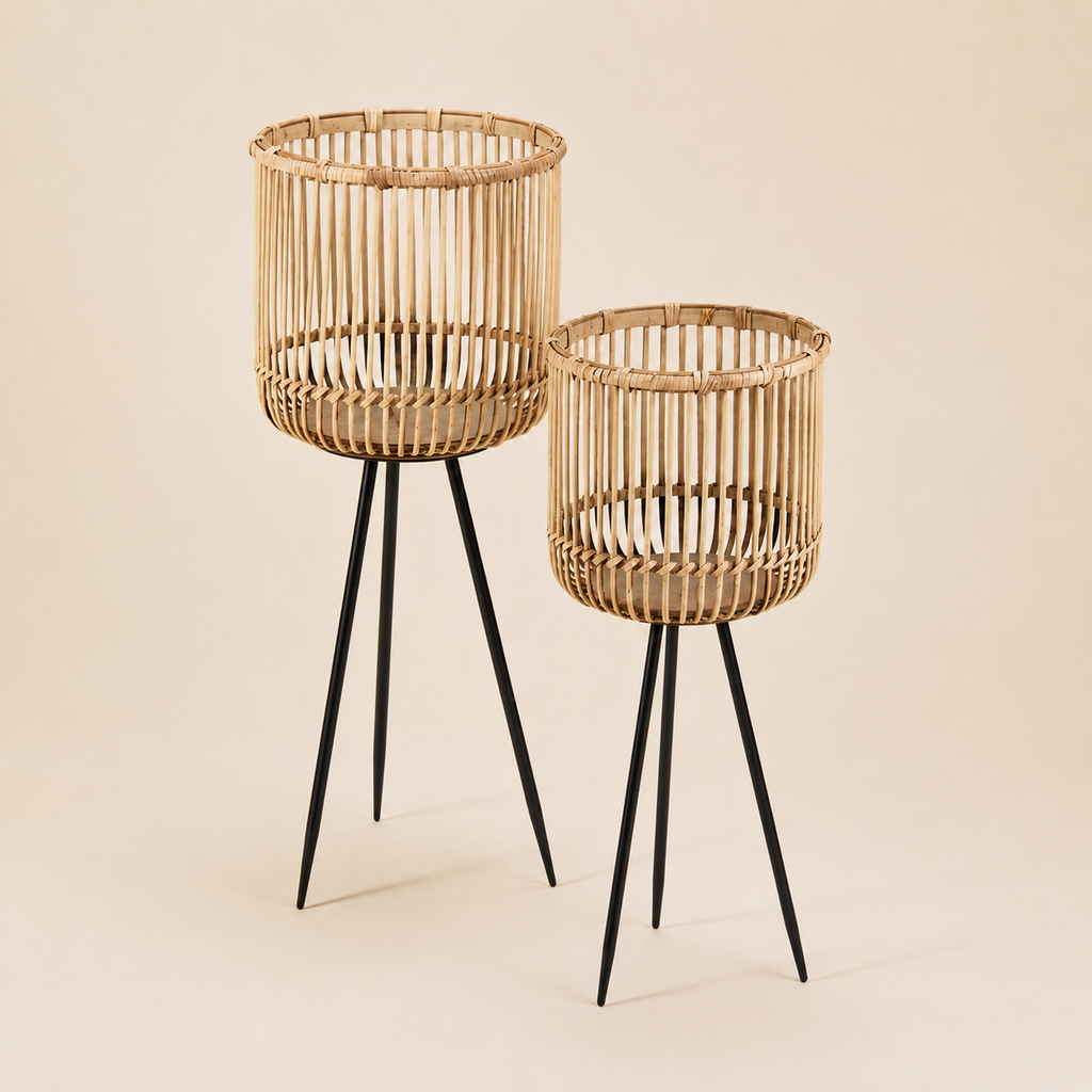 Portavaso in Bamboo con Supporto a Treppiede – H 65 cm / H 54 cm