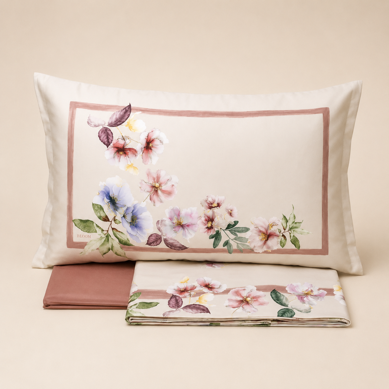 Completo Letto Matrimoniale Bloom – Raso di Puro Cotone 300 TC Bloom Bouquet