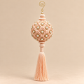Sfera Natalizia EDG Rosa Cipria con Ricamo Intrecciato, Rosette Dorate e Nappa Ø8xH28 cm