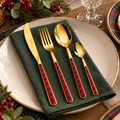 Servizio Posate 24 Pezzi Asia Oro Tartan Rosso Scozzese – Acciaio Inox Dorato con Manici Decorati