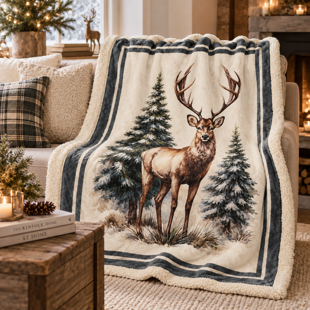 Plaid Bosco Incantato con Cervo 130 x 160 cm