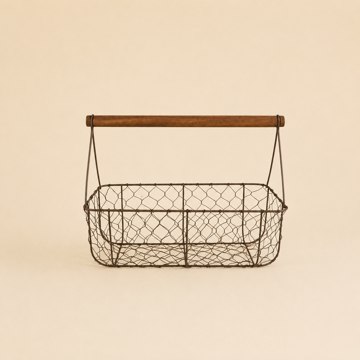 Cestino in Ferro con Manico in Legno – 32 x 15 x H 10/22 cm
