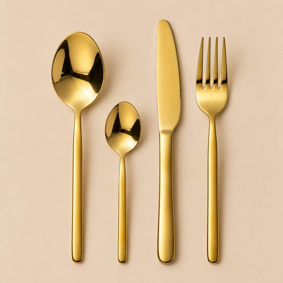 Servizio Posate 24 Pezzi in Acciaio Inossidabile Oro Lucido – Set Tavola Elegante per 6 Persone