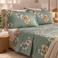 Completo Lenzuola Matrimoniale CAREZZA Tessitura Randi Collezione Bloom in Raso di Puro Cotone 300 T.C. Verde Salvia