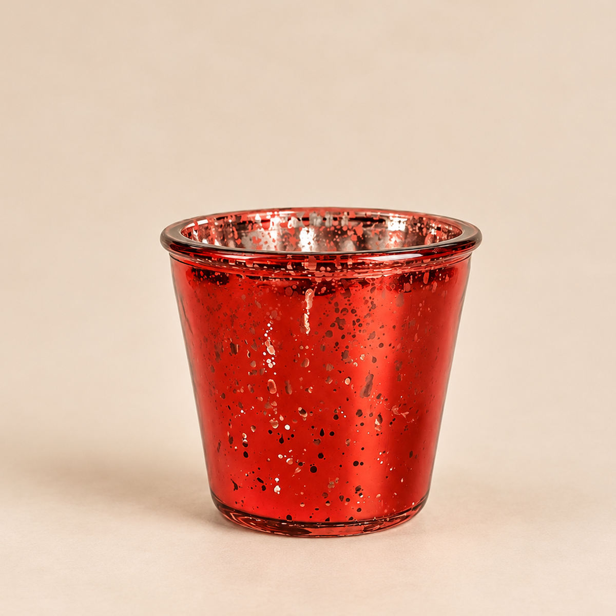 Portacandela Natalizio in Vetro Rosso con Interno Argentato Effetto Anticato Ø11 x H10 cm