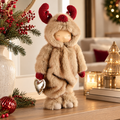 Bambina Natalizia Grande con Costume da Renna in Ecopelliccia Beige e Cuore Oro – Collezione Festa nel Bosco 21x15x44 cm