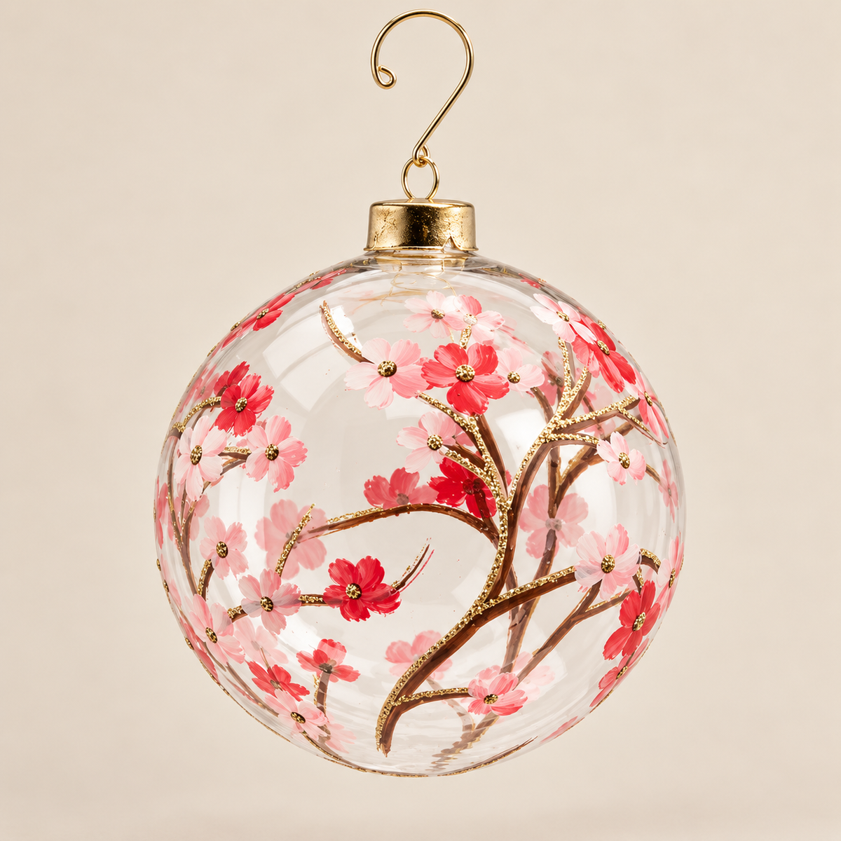 Sfera Natalizia EDG Bianca con Fiori Blu Dipinti a Mano e Decorazioni Dorate Ø12 cm (Copia)