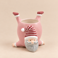 Contenitore Natalizio in Ceramica Rosa con Babbo Natale a Testa in Giù H20 cm
