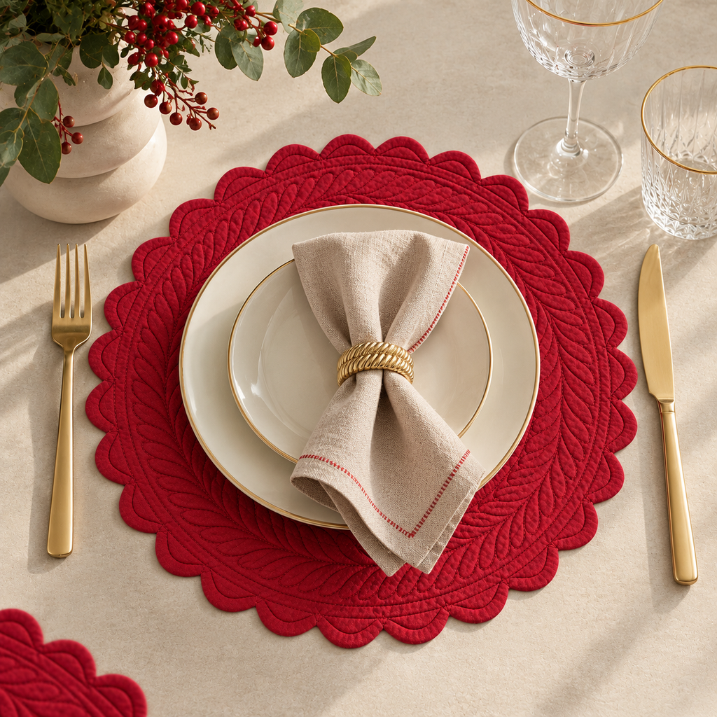 Tovaglietta Americana Tonda Rossa in Cotone 40 x 40 cm - Collezione Carmen