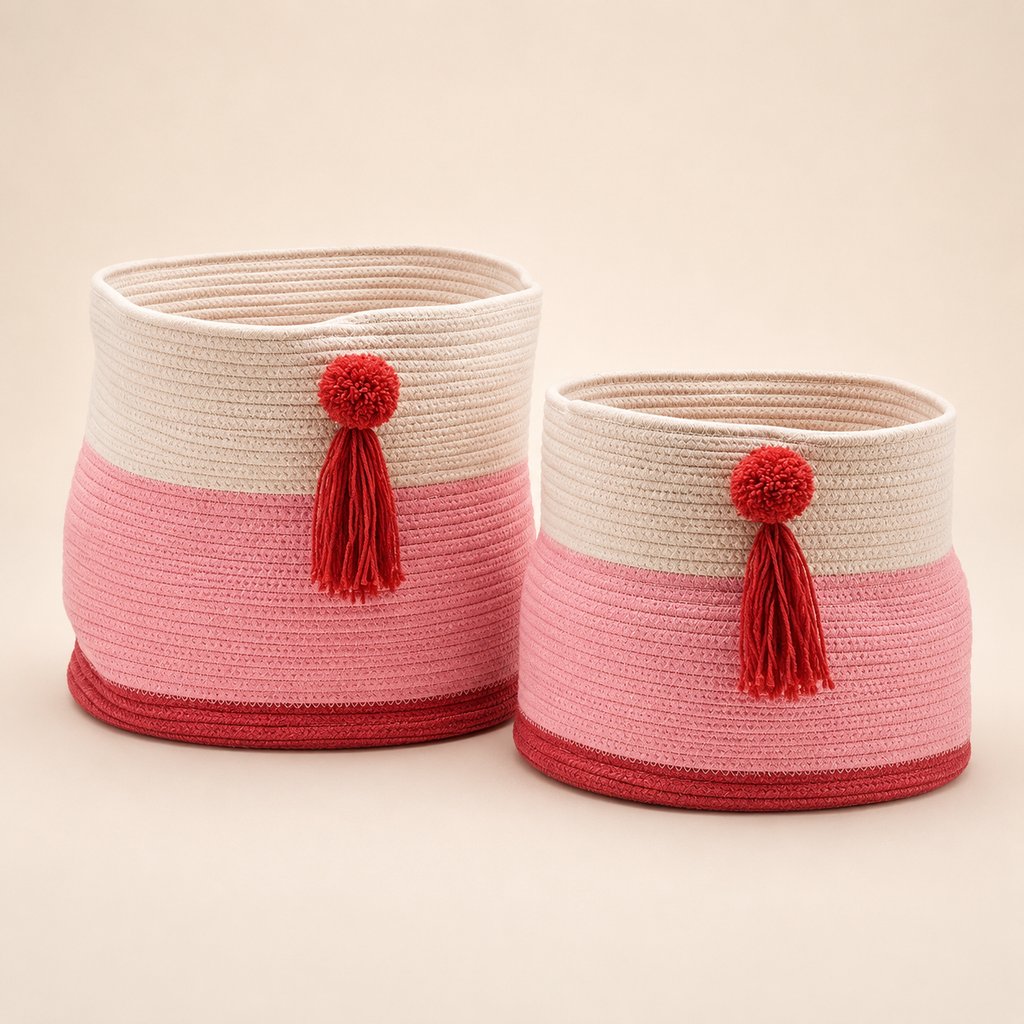 Cesto in Cotone con Pon Pon – Ø 30 / Ø 35 cm