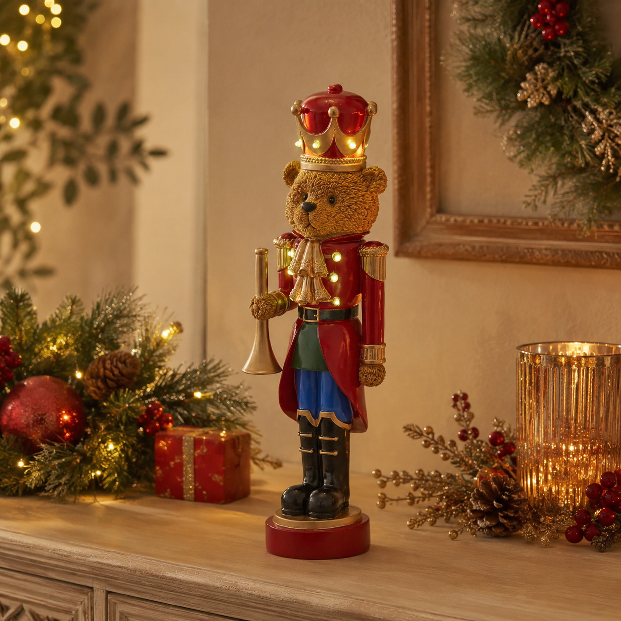 Decoro Orso Soldatino Mini LED – H 46,5 cm