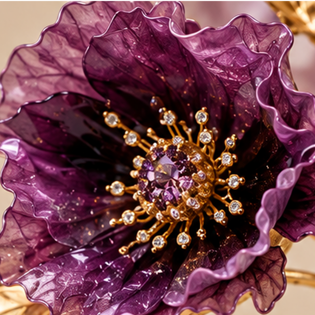 Ramo Papavero Artificiale Lavanda e Oro h.64 cm
