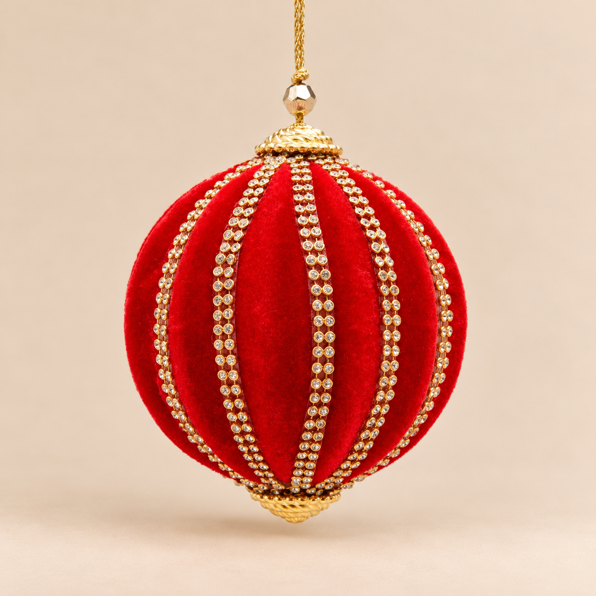 Sfera di Natale EDG Rossa Effetto Velluto con Strass e Dettagli Dorati – Ø 10 cm