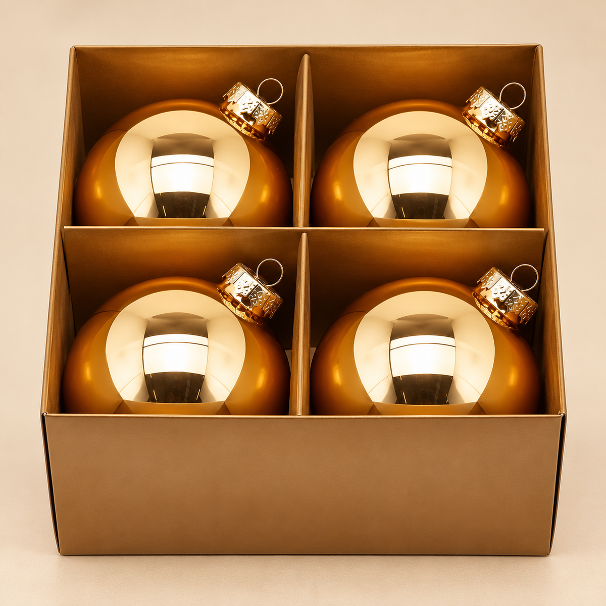 Set 4 Sfere di Natale in Vetro Oro Lucido Effetto Specchio – Ø 10 cm