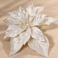 Stella di Natale Bianca e Argento con Petali Glitterati e Bacche Decorative – Ø 21 cm