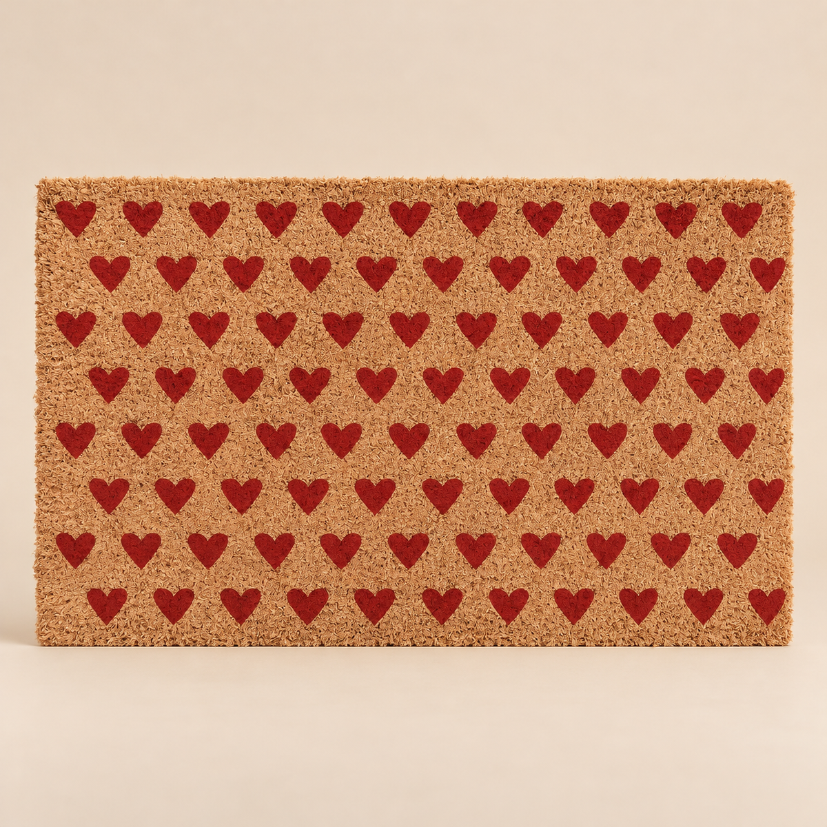 Zerbino Rettangolare in Fibra di Cocco Naturale con Cuori Rossi 75 x 45 cm