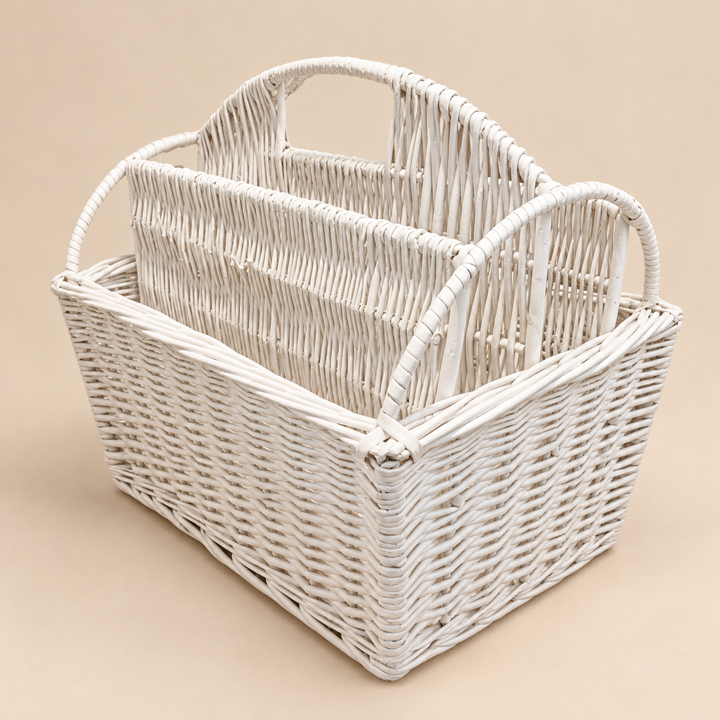 Portariviste Organizer in Vimini Bianco con Manici 46 x 33 x H44 cm (Seconda Scelta)