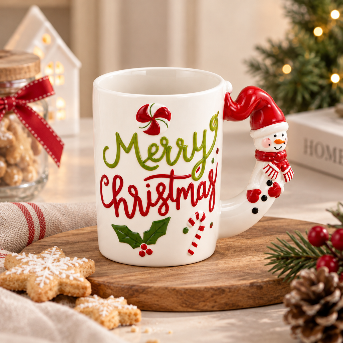 Tazza Natalizia EDG in Ceramica Merry Christmas con Manico Pupazzo di Neve (Seconda Scelta)