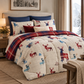 Trapunta Matrimoniale Invernale in Microfibra con Fantasia Renne e Tartan Rosso e Blu 260 x 260 cm