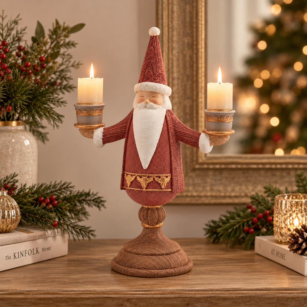 Portacandela Babbo Natale Doppio in Resina 31,5 x 21 x 11 cm
